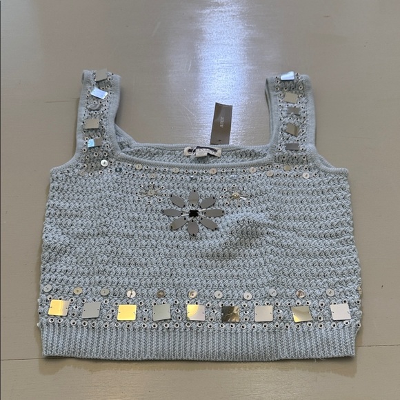 J.Crew Mirror Embellished Sweater Tank XS Beaded Sequin Knit Top Blue - Picture 2 of 10